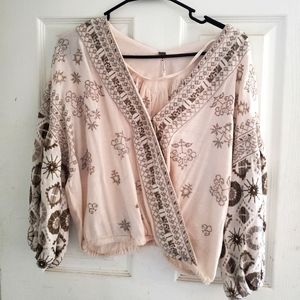 Free People patterned puffy sleeve blouse